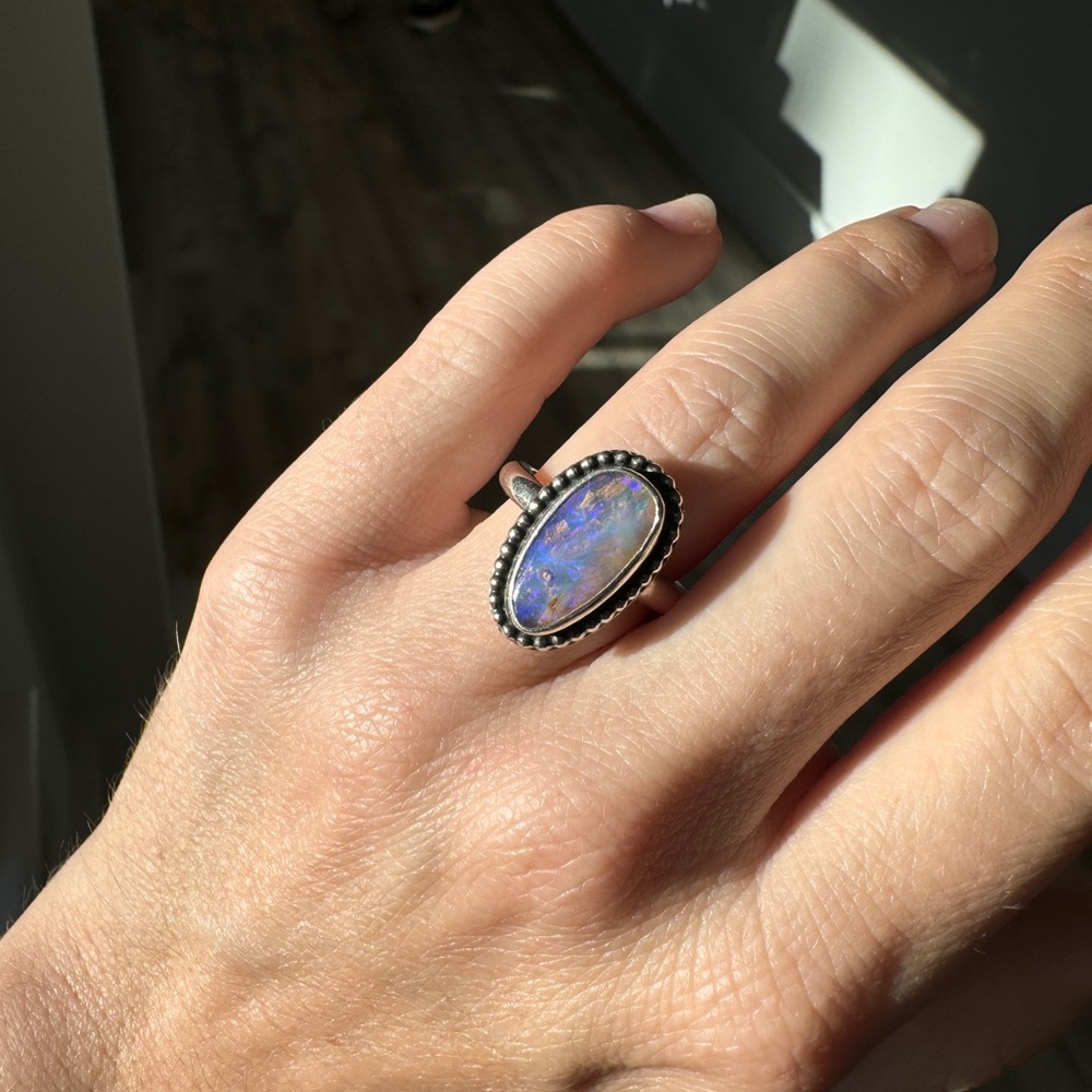 Genuine Solid Opal Ring Size 6 Custom Made Purple Blue Shift